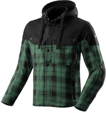 REBELHORN Shifter Motorradjacke Motorradhemd Herren | Textil | Ellbogen und Schulterprotektoren Stufe 2 | Rückenprotektor Tasche | Abnehmbare Kapuze | 4 Belüftungskanäle