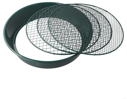 Bulevisiter Kit setaccio da giardino in metallo, setaccio per compost con 3 maglie di dimensioni 12 mm, 9 mm, 6 mm, telaio con pala e rastrello per una efficace setacciatura del terreno e rimozione