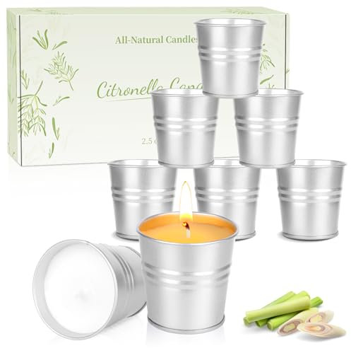 Candele alla citronella per esterni,200 ore,8 pezzi,candele alla citronella per campeggio all'aperto in un bicchiere, 100% cera di soia naturale per giardino, balcone, picnic, campeggio, patio
