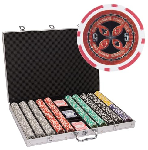 Playzaic 1000-piece Aluminum The Ultimate Poker Chip Case - 14-gram Heavy Clay Composite Set - Casino Chips for Texas Holdem, Blackjack - Betting Game Accessories