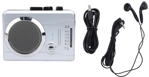 Sxhlseller Bärbar Kassettbandspelare AM FM-radio, Bärbar Bandspelare med Högtalare, Retro Kassettspelare med Mikrofon Hörlursuttag Batteridriven DC-driven
