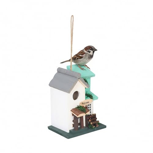 Relaxdays Nichoir déco champêtre en Bois à Suspendre, 23 x 18 x 13 cm, Villa pour Oiseaux de Jardin, Multicolore