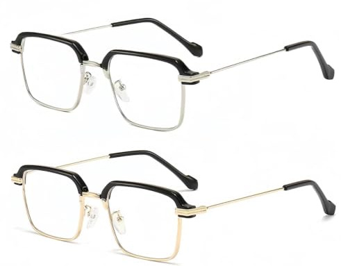 KOHVAN Lot de 2 Lunettes de Vue Réglables Automatique - Lunette Intelligente à Zoom Autofocus pour Vision de Près et de Loin, Design Élégant Noir Or et Noir Argent, Unisexe