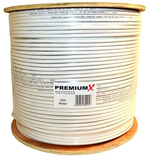 Premium X Basic RG-6 - Cable coaxial (500 m, 135 dB, 4 vías, acero y cobre, CCS, cable coaxial SAT, clase A)