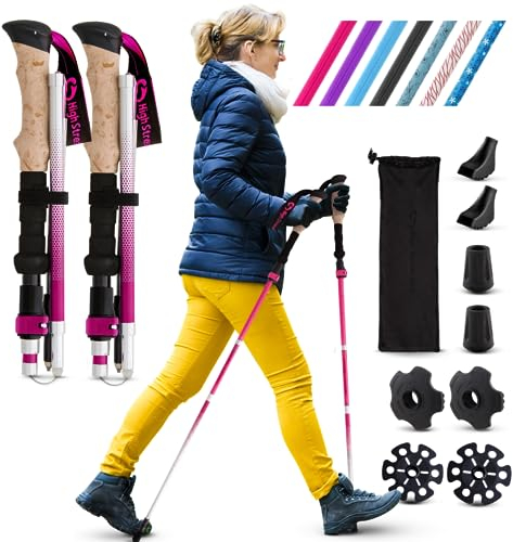 Womens Foldable Trekking Poles (100-120cm, Rosa)