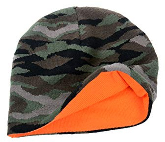 Bonnet de Chasse Reversible - Orange Camouflage Couleur-Alerte - Battue Traque Rabatteur Traqueur - Beanie Homme-s Femme-s - Casquette Cadeau pour Un Chasseur - Chaud (One Size)
