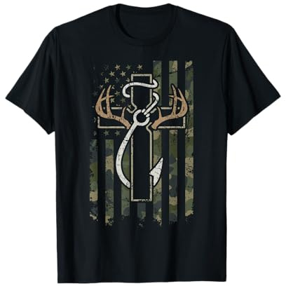 Hunting Fishing Faith - Christian Hunter Fisherman Camo USA T-Shirt