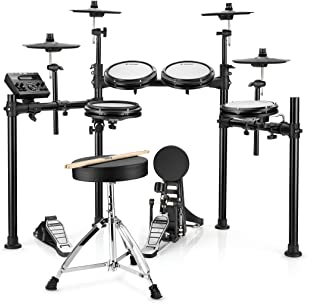 Donner DED200X E Drum Set, E Drums mit leisen Mesh Drum Pads, 2 Becken mit Choke, 31 Kits und über 450 Sounds, Thron, Kopfhörer, Sticks, USB-MIDI, Melodienunterricht (5 Pads, 4 Becken)