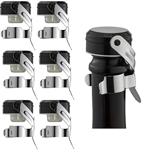 WOTOR Champagne&Wine Bottle Stoppers Stainless Steel with Food Grade Silicone, Leak Proof Keep Fresh Reusable Saver, Cork Suitable for Wine, Champagne, Cava, Prosecco and Sparkling (6 Pack Silver）