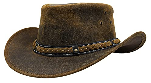 Sidewinder Australisk västerländsk cowboyhatt läderhattar formbar kohud Outback vintage stil brätte svart brun alla storlekar, Solbränna, M