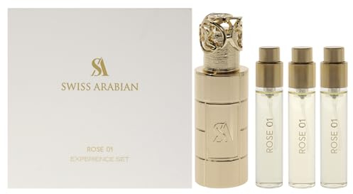 Swiss Arabian Rose 01 Giftset - Arabian Perfumes for Women and Men - Long Lasting Perfume - Floral, Rose, Vanilla Perfume - 3 Bottles with Case - 4 pc