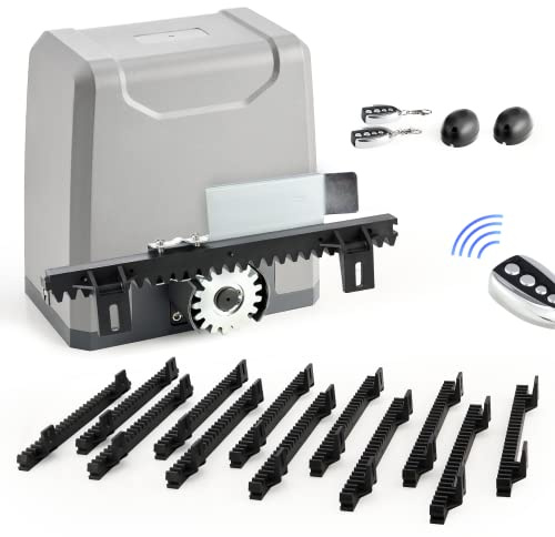 CO-Z 400W Kit Automazione Cancello Scorrevole, Motore Cancello Scorrevole per Porte Fino a 1000kg 12 m con 2 Telecomandi, Cremagliera 12x0.33M e Sensori a Infrarossi per Giardino Garage, Grigio