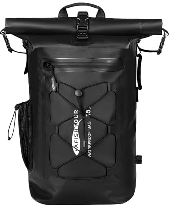 AFISHTOUR Heavy Duty Waterproof Dry Bag Backpack - 35L Roll-Top Floating Dry Bag Backpack for Motorcycles, Kayaking, Rafting, Boating, Camping, Hiking, Fishing (Black)