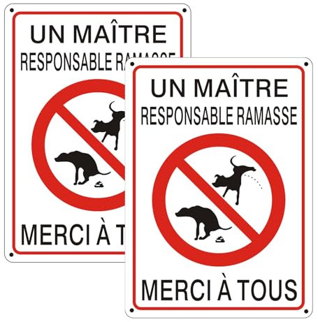 Upifen Panneau Déjection Canine Interdite,Un Maître Responsable Ramasse 180 * 250mm- Métal en Aluminium Revêtement réfléchissant et Résistant aux UV lot de 2