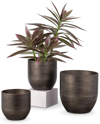 3er Set Blumentöpfe aus verzinktem Stahl perfekt für Moderne Dekoration und Pflanztöpfe, Dekorativen Zink Töpfen drinnen und draußen,16.5cm/13.5cm/12cm, Schwarz