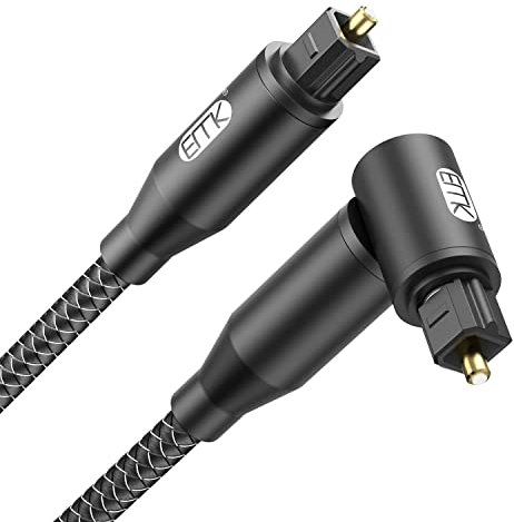 EMK Digital Optisches Audiokabel Rechteck Winkel Toslink Kabel (Vergoldet, 90 Grad OPTICAL Stecker, Optische zu TOSLINK, 360 Grad drehbar) Optische Kabel für DVD, Lautsprecher, Soundbar, TV (5 m)