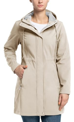 33,000ft Veste de Softshell Longue légère et imperméable pour femme, À Capuche Veste de pluie, Veste fonctionnelle coupe-vent, Activites En Exterieur à pied Randonnée Beige M