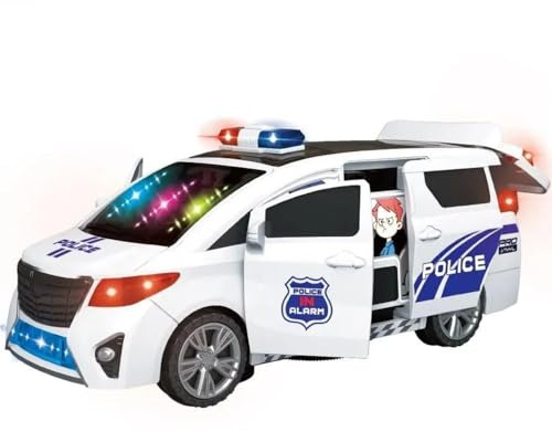 SDMAX Police Car For Kids, 360 Rotation Mode, Music And Siren Sound, Police 3d Car With Super Speed, Colourful Flashing Light, 4 Wheels, Automatic Open Door