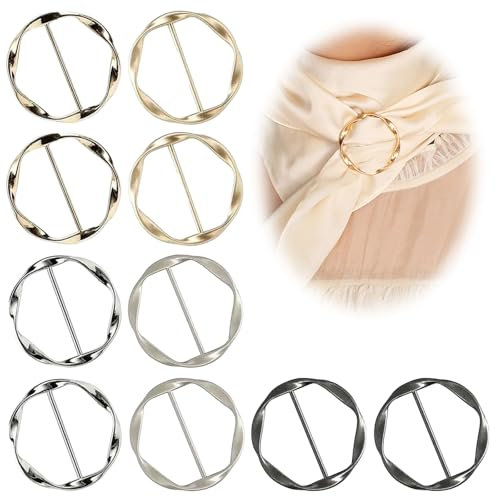 LunarCharm 10 Stück Damen Metall T Shirt Clip Broschen Für Kleidung Schnalle Schal Ringschnalle Kleidungs Eckknopf Metall runder Kreis Clip Schnalle Anstecknadeln Für Damen