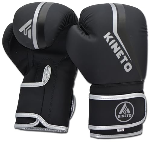 KINETO Kids Boxing Gloves Sparring - Faux Leather, Ages 3-9, Boys & Girls Training Gloves for Boxing, MMA & Fitness (Black, 4oz)