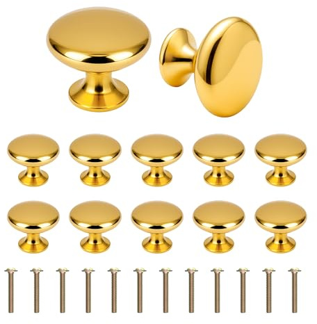 Syclishorn Lot de 12 Boutons de Porte, Rond Boutons de Tiroir 30mm Poignées de Meuble Or pour Placard Armoire Cuisine