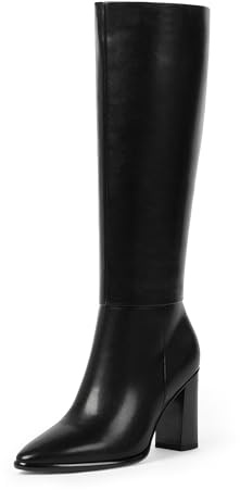 Easyfox Black Knee High Boots Women Pointed Toe Chunky Heel 2026 Fall Tall Boots Side Zipper Long Boots Size 8