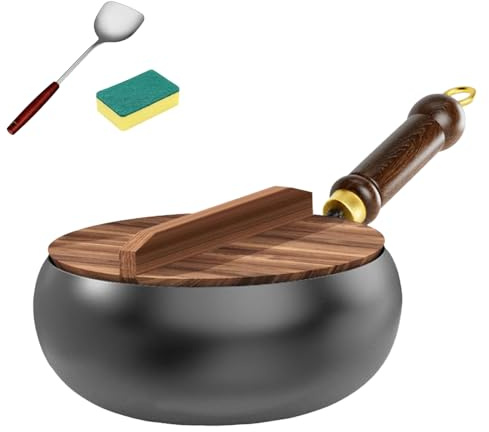 Järnpanna utan beläggning, japansk järnpanna, Bienll japansk järnpanna, handsmidd kruka med, non-stick obelagda stekpannor woks köksredskap (28 cm kastrull + spatel + svamp)