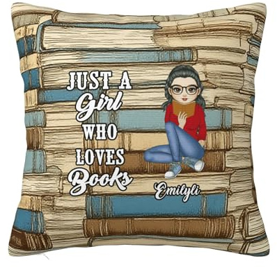 MYZQIFF Personalized Girl Who Loves Reading Book Throw Pillow Covers for Women, Customized Name Just A Girl Who Loves Book Reading Throw Pillow, Books Lovers Gifts for Bookish,Literary Bookworm Gift
