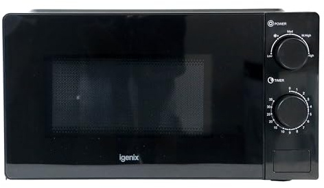 Igenix 20L 700W Black Manual Microwave – 5 Power Levels, Defrost Setting, 35-Min Timer, Push Button Door, 245mm Turntable – IGMS02071B