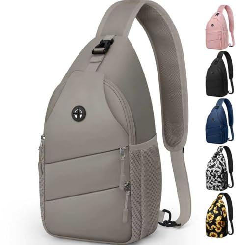 Pritent Crossbody Bags for Women Men Trendy Sling Bag Bakpack Casual Chest Bag with Convertible Shoulder Strap Travel Cross Body Bag for Hiking Traveling Outdoors（Large,Khaki