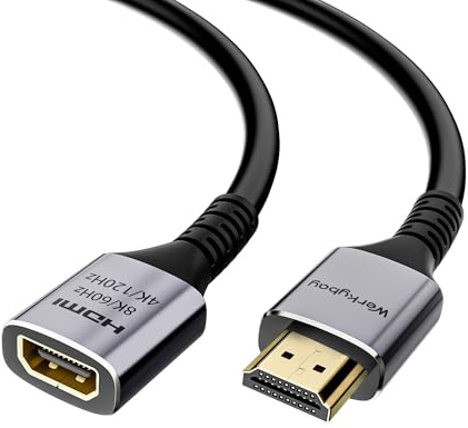Werkybay 1.5m Cavo di Prolunga HDMI 2.1, Maschio a Femmina 8K@60Hz 4K@120Hz, 48Gbps Ultra Highspeed, UHD eARC HDCP2.3 HDR10+ 3D, 8K Cavo Adattatore HDMI compatibile con TV Stick, HDTV, PS5/4,Xbox ecc