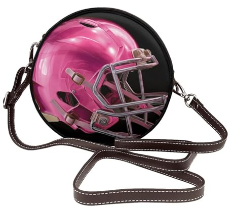 Woshuwo Sac à bandoulière rond en cuir avec casque de football américain rose pour femme