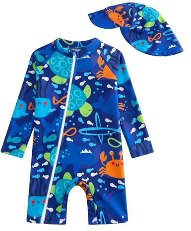 WYTbaby Costume da Bagno Intero UV Abbigliamento con Cerniera Protezione UV per Bambini Piccoli Ragazzo Ragazza 3 Mesi - 3 Anni, 6-9 Mesi