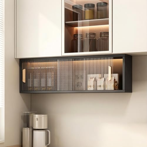 Hltdzer Armario de Baño Pared con Puerta de Acrílico, Mueble Auxiliar de Aluminio Nido de Abeja para Cocina y Baño, Estante de Almacenamiento Suspendido(Black,90 * 22 * 30CM/35.4 * 8.7 * 11.8IN)