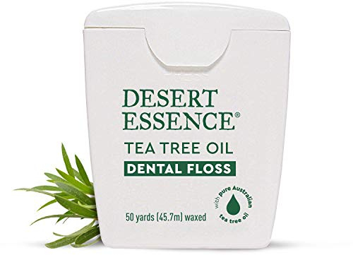 Desert Essence Tea Tree Oil Dental Floss - 50 Yards - Naturally Waxed w/ Beeswax - Thick Flossing No Shred Tape - On The Go - Removes Food Debris Buildup - Cruelty-Free Antiseptic