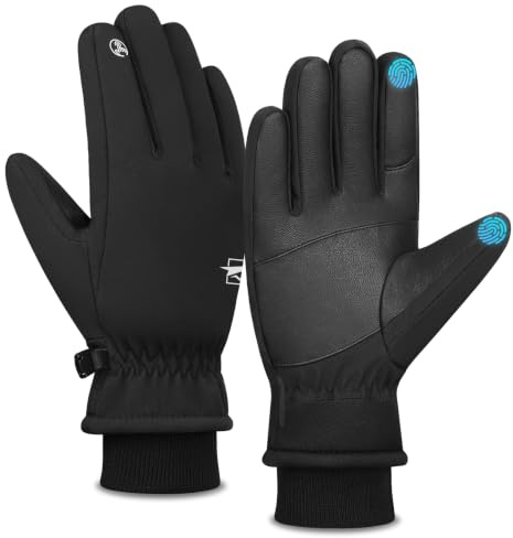 Yobenki Cycling Gloves, Touchscreen Gloves Waterproof Winter Warm Gloves with Cuff Anti Slip Thermal Gloves for Running Cycling Driving Men Women