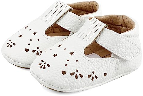 LACOFIA Zapatillas Antideslizantes para bebé niña Zapato Primeros Pasos de Cuero Suave de PU para bebé Blanco 3-6 Meses