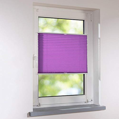Plissee Faltstore verspannt - Klemmfix UNIVERSAL Faltrollo auf Maß ohne Bohren - 91 x 210 cm - aubergine