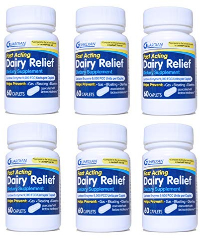 guardian Dairy Relief Fast Acting Caplets, 9000 FCC, Lactose Intolerance Pills, Lactase Enzyme (360CT (Bottles))