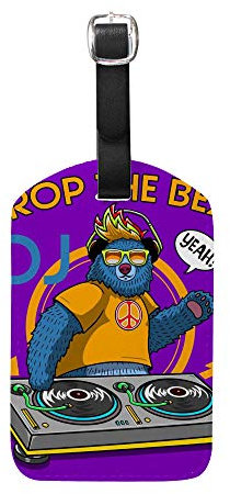 Ruchen Lot d'étiquettes de Bagages en Cuir PU avec Inscription « DJ Bear » Violet Violet Lot de 2