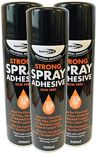 2 X (3 Tins) 500ml spray Contact adhesive Super Strong carpet tiles underlay spray glue