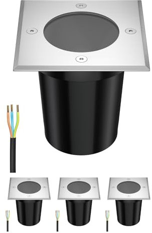 ledscom.de 4 pièces luminaire encastré de sol RELI pour l'extérieur, IP67, inox, carré, 11 x 11cm, 1x GU10 max. 15W