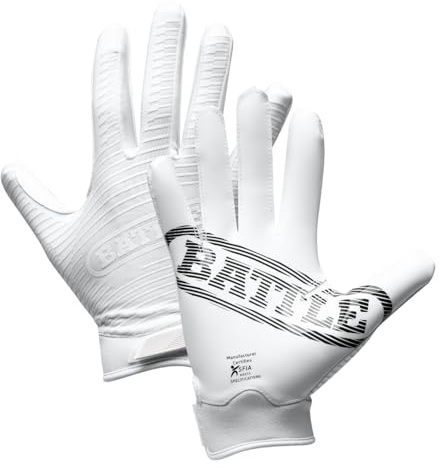 Battle Sports Doom 1.0 Wide Receiver Football Gloves, Ultra Stick Adult & Youth Gloves - Youth Large, White