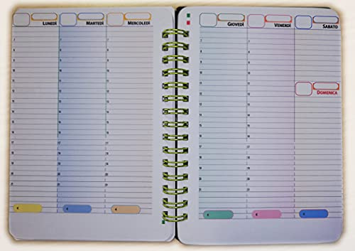 Agendina tascabile organizer formato A6 Personal con spirale 12x16cm - Calendario settimanale senza date Agenda - 1 settimana su 2 pagine - Italiano