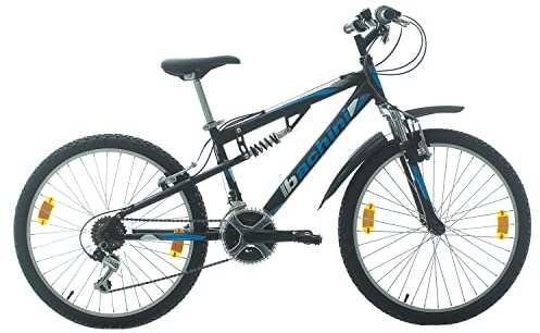 Multibrand Distribution Probike Speed ​​24 helt hängande MTB, 18 hastigheter, pojkcykel, flickcykel, lämplig för 130–155 cm (svart mattblå)
