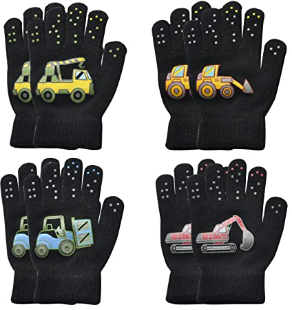 TSHAOUN 4 Paar Kinderhandschuhe,Kids Warm Magic Gloves，Winter Thermal Gloves Full Fingers Kid's Gloves for Age of 5~12 Years Boys Girls. (Schwarz)
