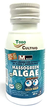 Algas concentradas con aminoacidos y hierro. Massogreen 60ml (tratamiento para 30 litros de agua). Estimulante recuperador y corrector de hierro para plantas