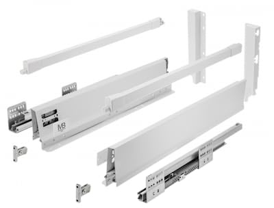 GTV - Modern Box Pro guide per cassetti I L = 450 mm H = 199 mm I Bianco I Cassetto con chiusura silenziosa I Sincronizzazione del percorso delle guide I Carico fino a 40 kg I PB-MBPRO-KPL450C1