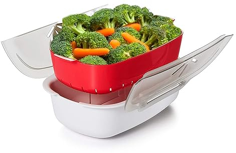 FSONA Pentola a vapore per microonde, forno a microonde per alimenti, con coperchio, lavabile in lavastoviglie, rimovibile, per cucina