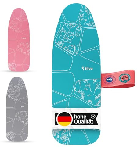 Silva Bügelbrettbezug 127x46 cm – 100% Baumwolle mit 5 mm Filzpolsterung – Thermoreflexion, rutschfest & Pflegeleicht – Für Dampfbügeltisch, Dampfbügelstation & Bügelbrett Universalgröße – Türkis (L)